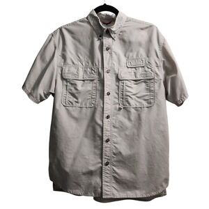 Mens BSA Large Short Sleeve Button Up Shirt Beige‎ Utility Pockets Outdoor